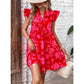 Clancy Red V Neck Short Sleeve Ruffle Dress