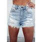 Clara Light Blue Distressed Ripped Raw Hem High Waist Denim Shorts