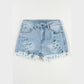 Clara Light Blue Distressed Ripped Raw Hem High Waist Denim Shorts