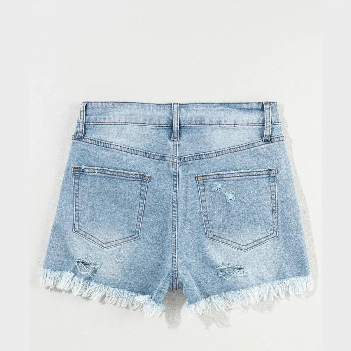 Clara Light Blue Distressed Ripped Raw Hem High Waist Denim Shorts