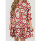 Clarita Red Floral Print Half Sleeve Short Shift Dress