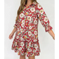 Clarita Red Floral Print Half Sleeve Short Shift Dress