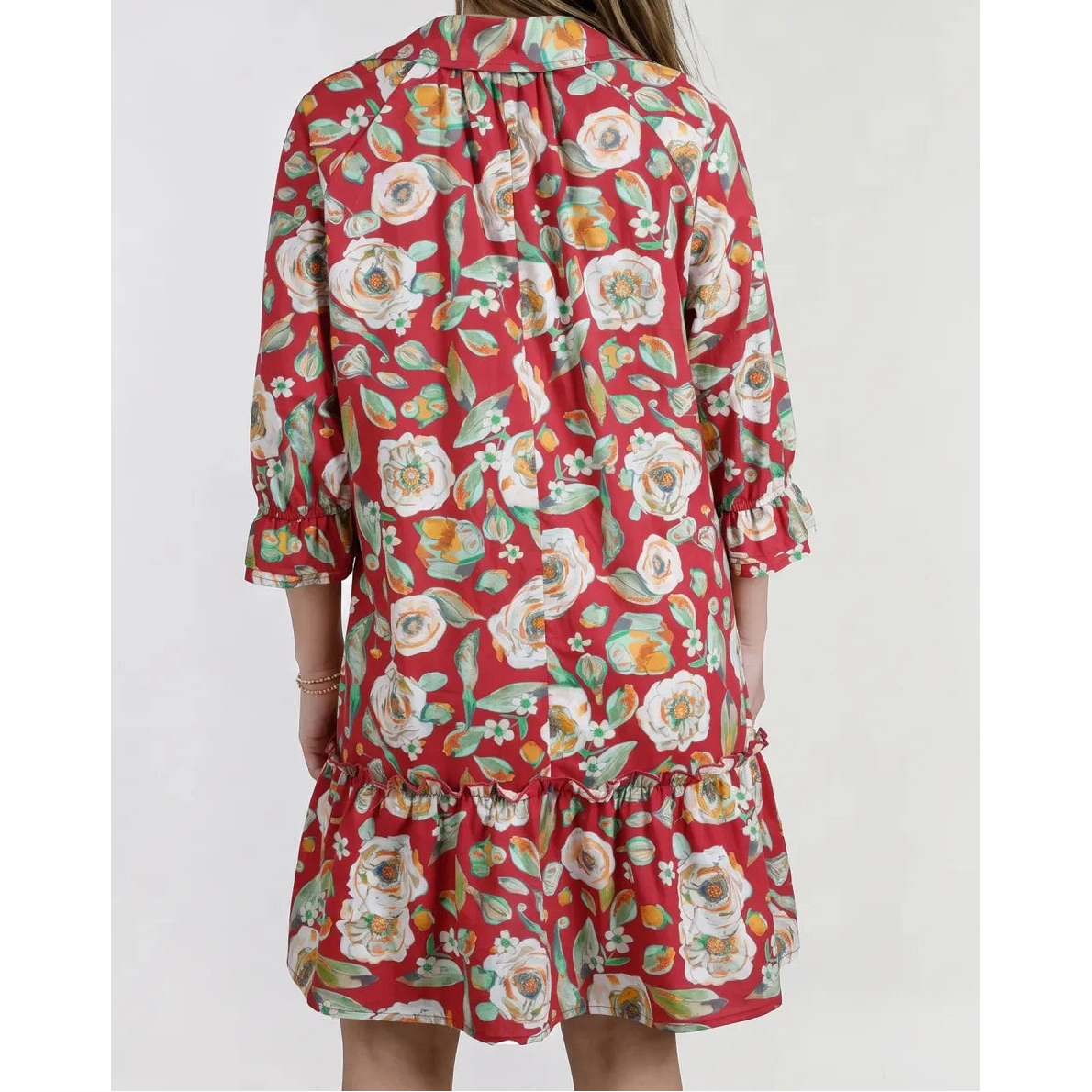 Clarita Red Floral Print Half Sleeve Short Shift Dress