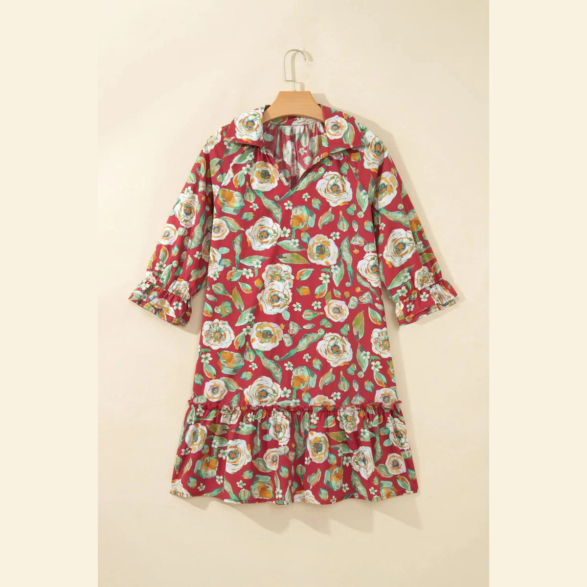 Clarita Red Floral Print Half Sleeve Short Shift Dress