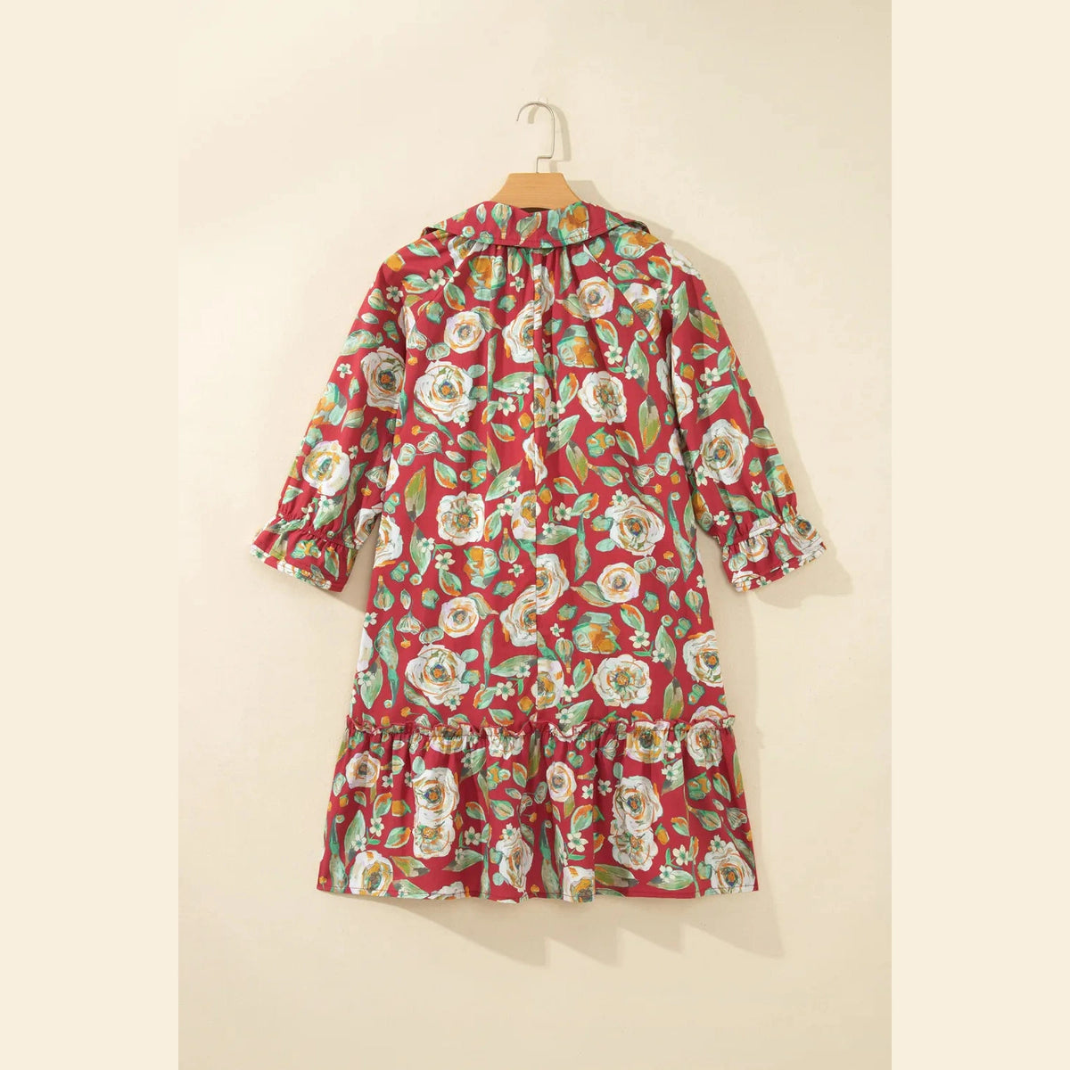 Clarita Red Floral Print Half Sleeve Short Shift Dress