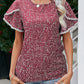 Claudeth Red Lace Trim Short Sleeve Blouse
