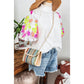 REDUCED!!!  Claudette White Smocked Collar Sequin Flower Puff Sleeve Textured Top  REDUCED!!!