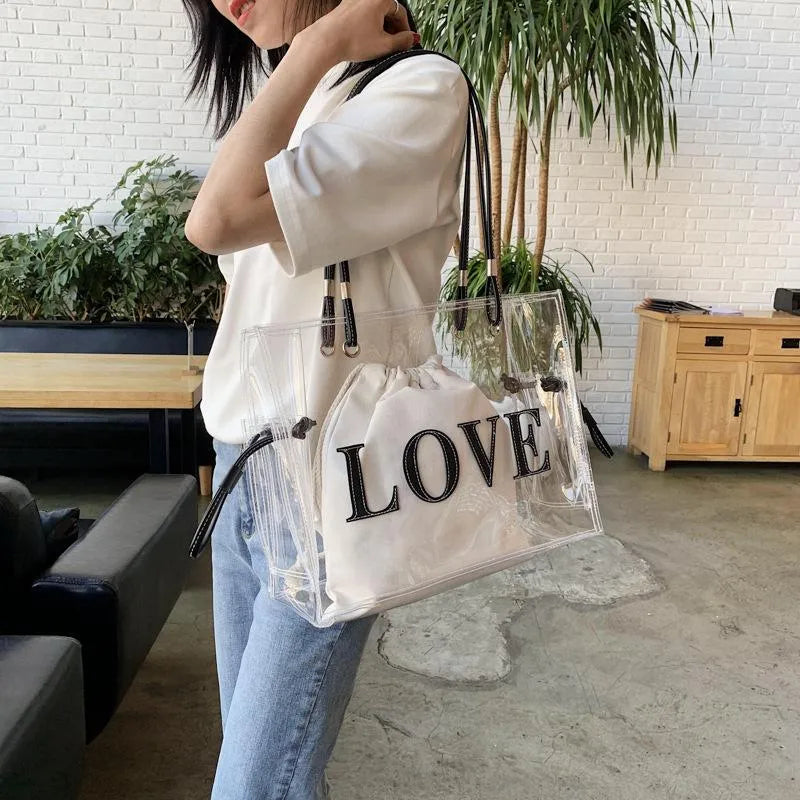 Clear Love Tote Bag w/ Inner Pouch - 3 Colors
