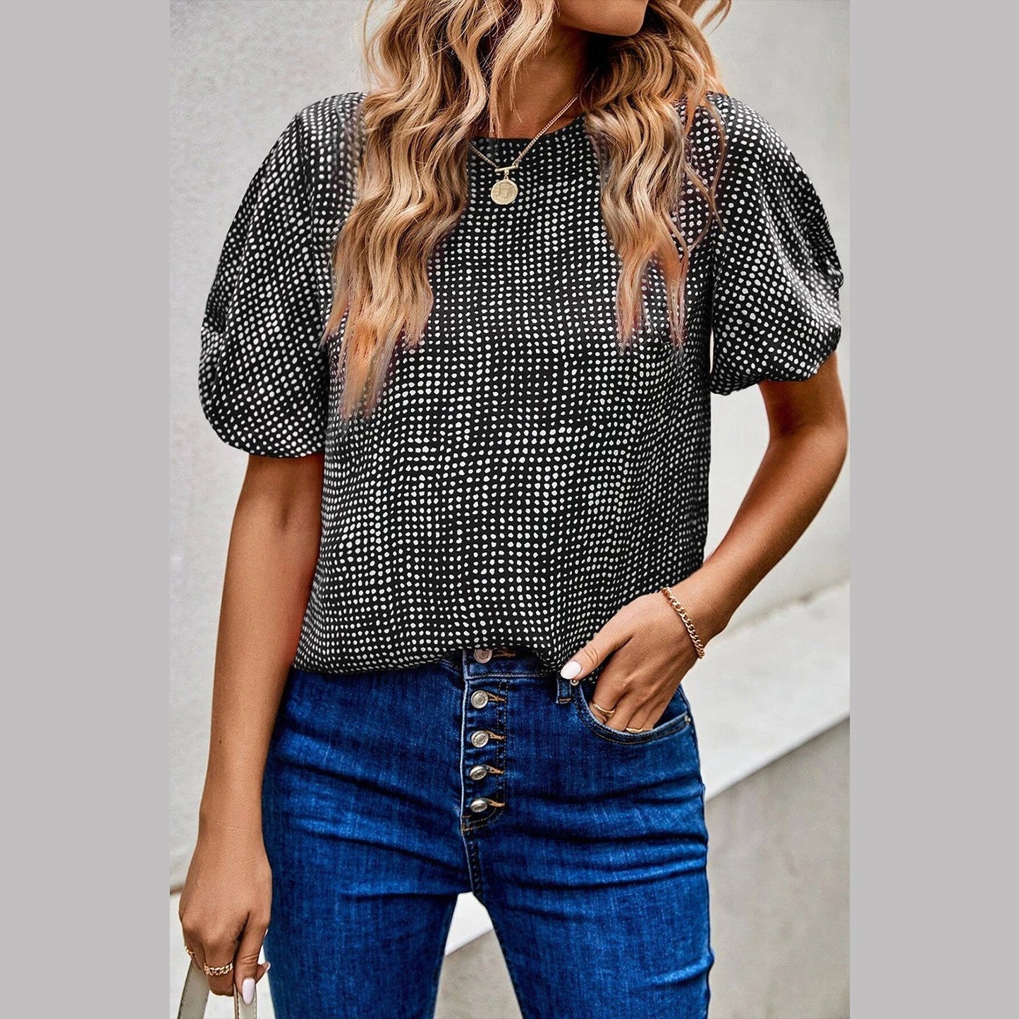 Clementine Black Short Puff Sleeve Blouse