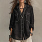 Clementine Black Contrast Piped Button‑Up Blouse