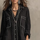 Clementine Black Contrast Piped Button‑Up Blouse
