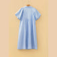 Evita Sky Blue Stripe Shirred Detail Collar V Neck Plus Size Midi Dress