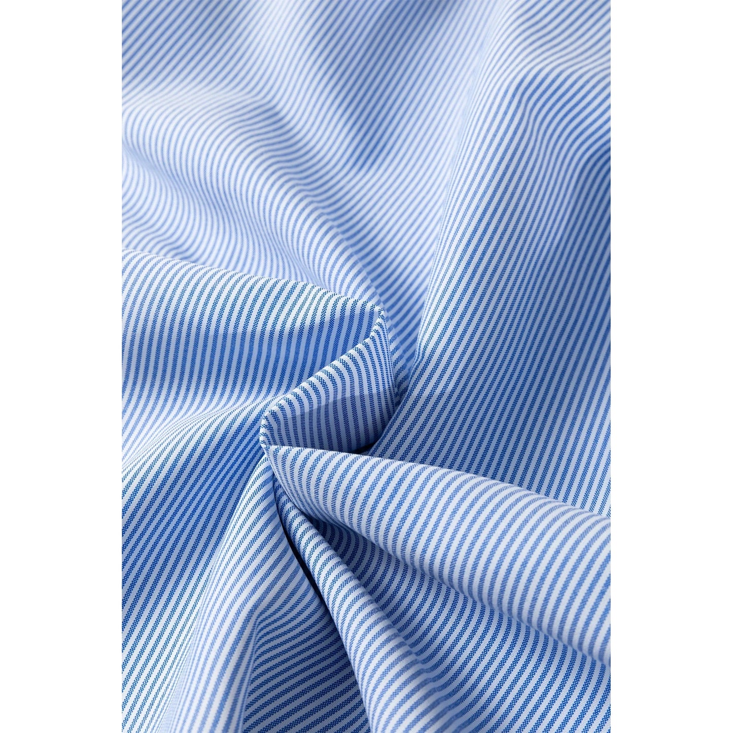 Evita Sky Blue Stripe Shirred Detail Collar V Neck Plus Size Midi Dress