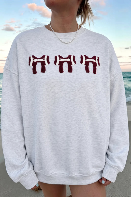 Cobie Chenille Embroidered Rugby Bow Game Day Oversized Sweatshirt