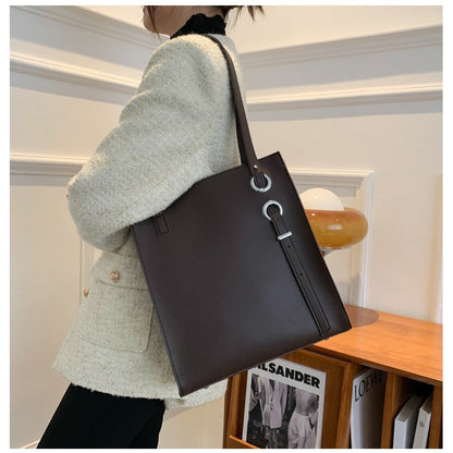 PU Leather Structured Tote Handbag with Metal Ring Detail - 4 Colors