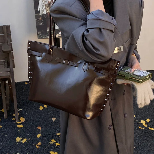 RTS Coffee Urban Elegance Studded PU Leather Handbag