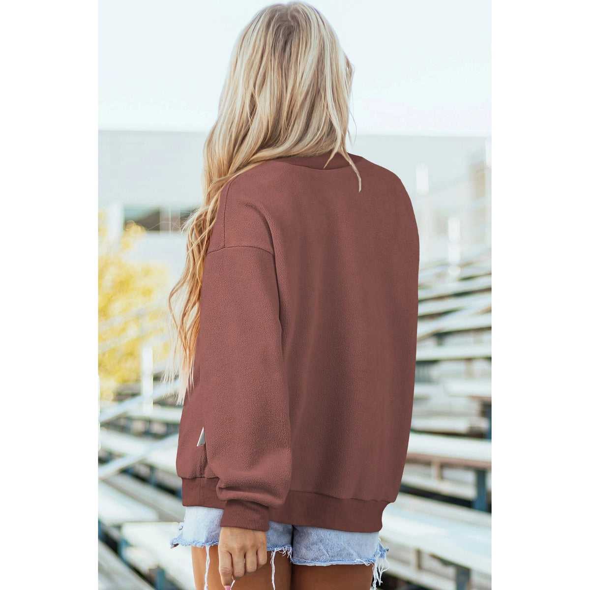 Alessia Coffee Oversize Drop Shoulder Reversible Mock Neck Sweatshirt