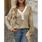 Libby Striped V Neck Waffle Knit Henley Long Sleeve Top
