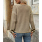 Libby Striped V Neck Waffle Knit Henley Long Sleeve Top