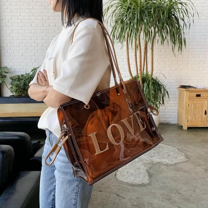 Clear Love Tote Bag w/ Inner Pouch - 3 Colors