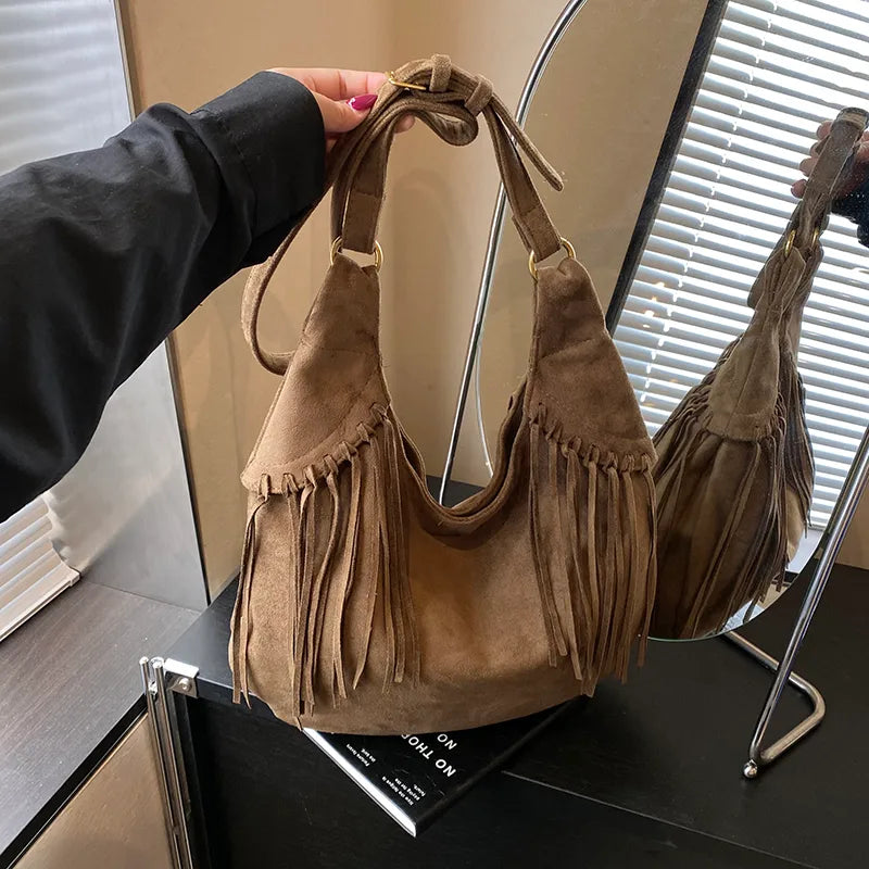 Faux Suede Fringe Hobo - 3 Colors