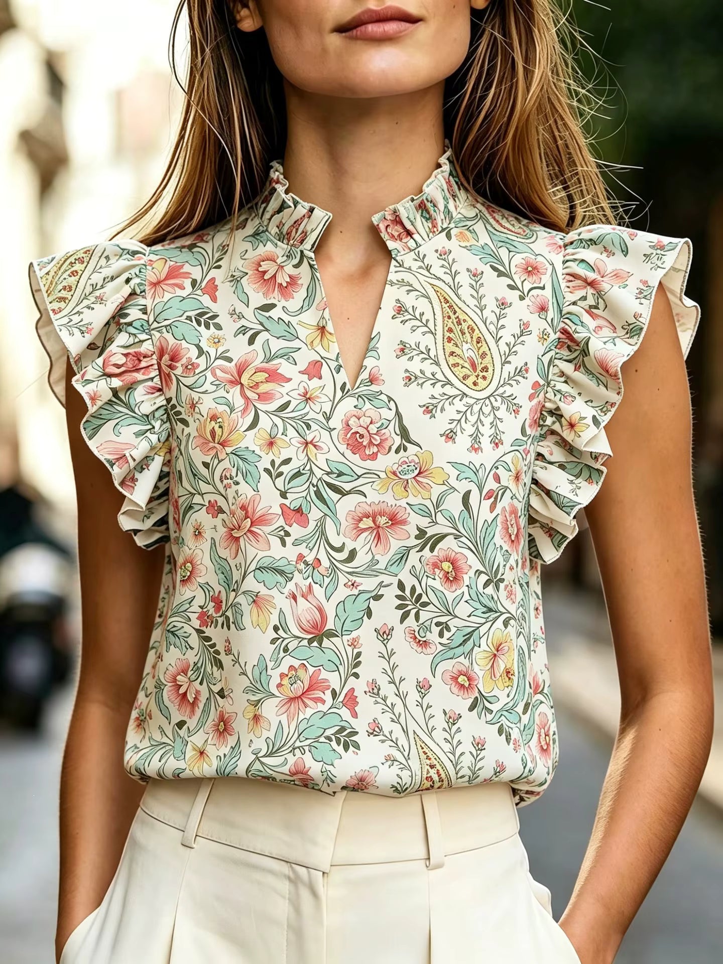 Colette Paisley Garden Ruffle Blouse