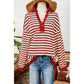 REDUCED!!!  Colina Red Stripe Buttoned V Neck Collared Drop Shoulder Top  REDUCED!!!