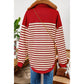 REDUCED!!!  Colina Red Stripe Buttoned V Neck Collared Drop Shoulder Top  REDUCED!!!