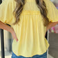 Connie Yellow Cream Tie Half Sleeve Pleated Detail Babydoll Blouse
