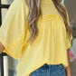 Connie Yellow Cream Tie Half Sleeve Pleated Detail Babydoll Blouse