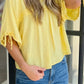 Connie Yellow Cream Tie Half Sleeve Pleated Detail Babydoll Blouse