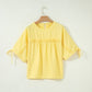 Connie Yellow Cream Tie Half Sleeve Pleated Detail Babydoll Blouse