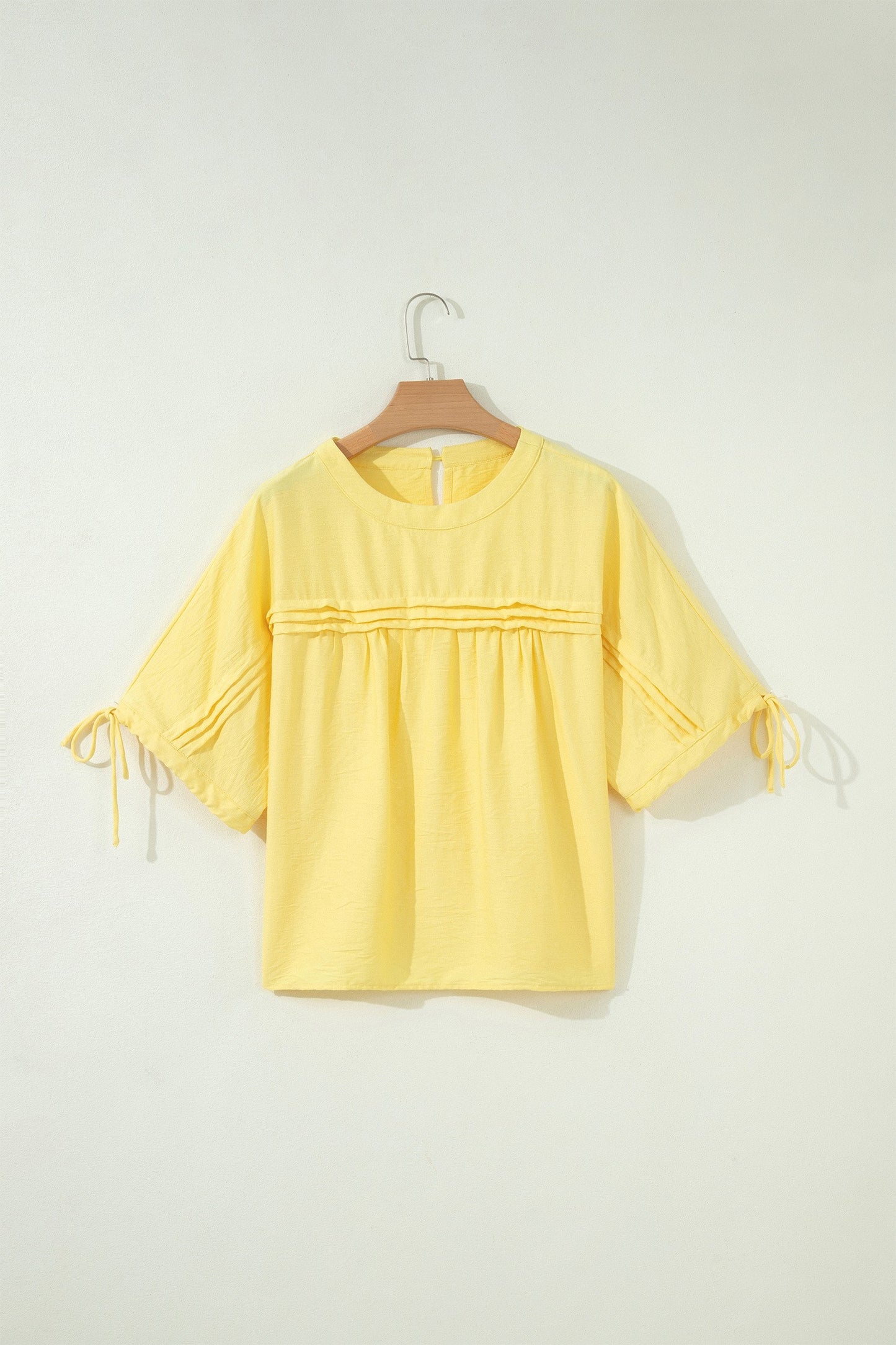 Connie Yellow Cream Tie Half Sleeve Pleated Detail Babydoll Blouse