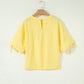 Connie Yellow Cream Tie Half Sleeve Pleated Detail Babydoll Blouse