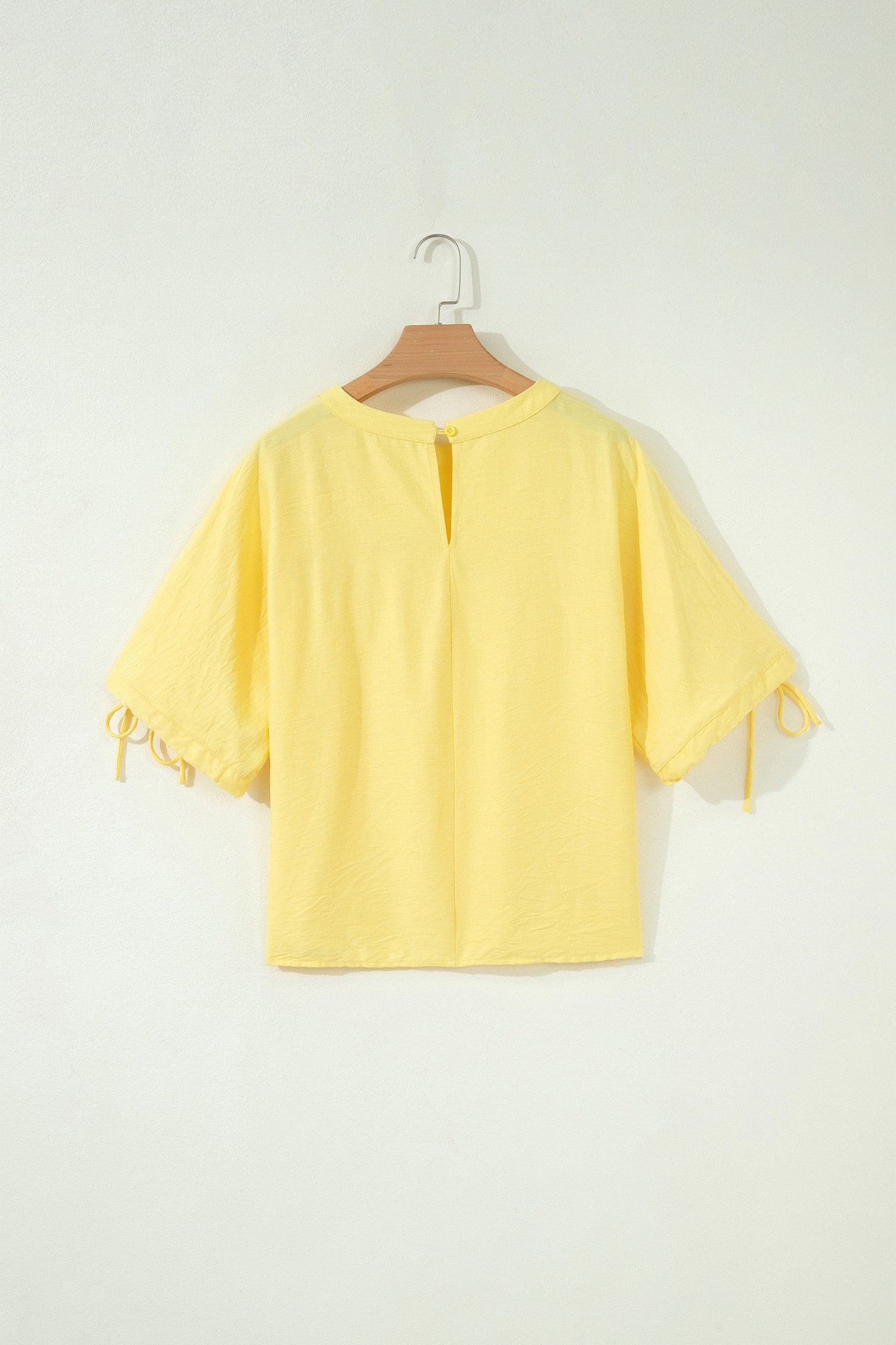 Connie Yellow Cream Tie Half Sleeve Pleated Detail Babydoll Blouse