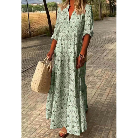 Contessa Green Boho Patterned Maxi Dress
