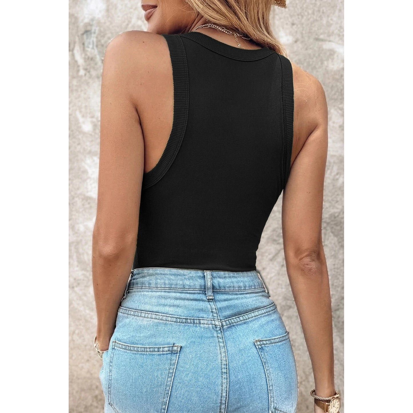 Cora Black Slim Ribbed Padded Tank Top