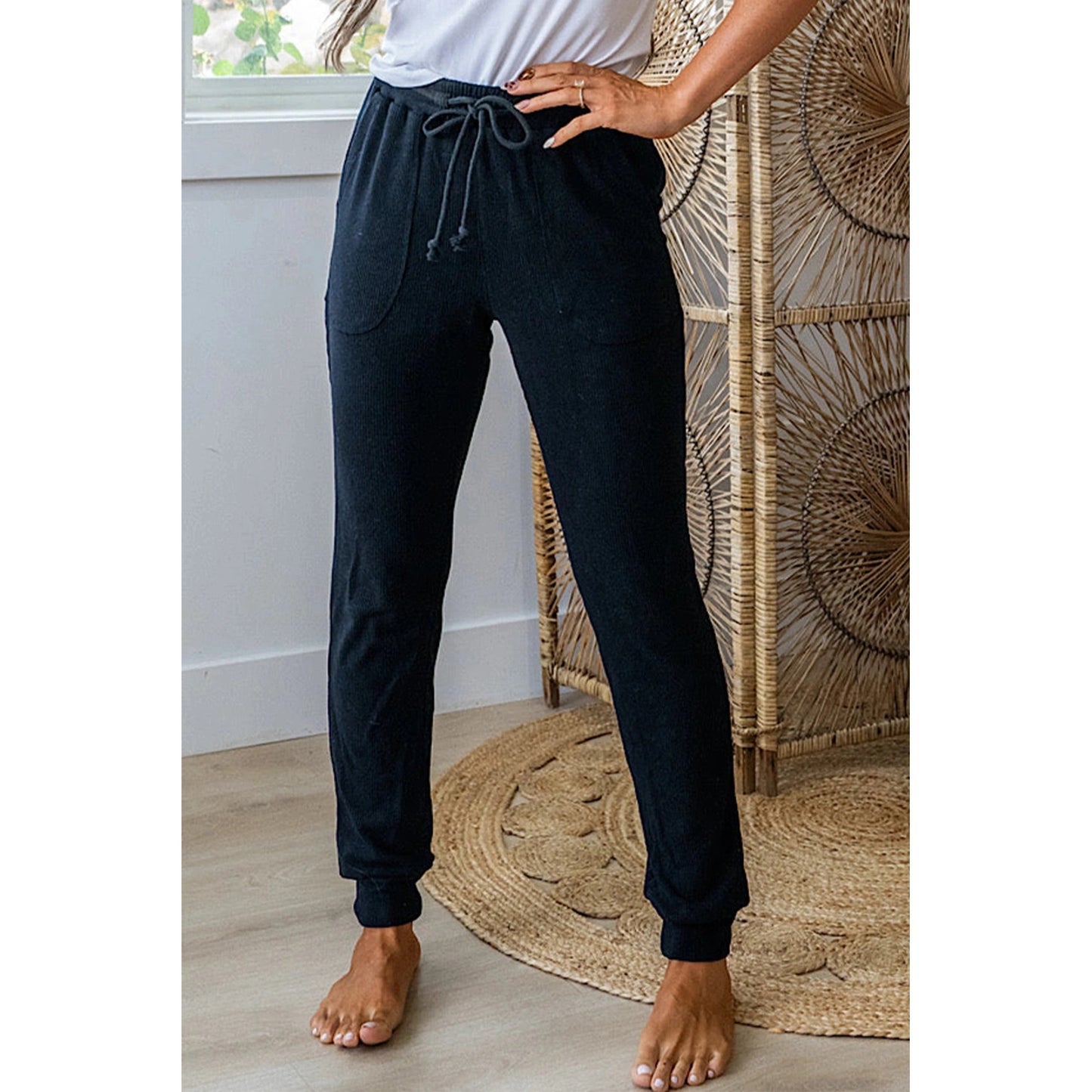 Corah Black Ribbed Drawstring Active Jogger Pants