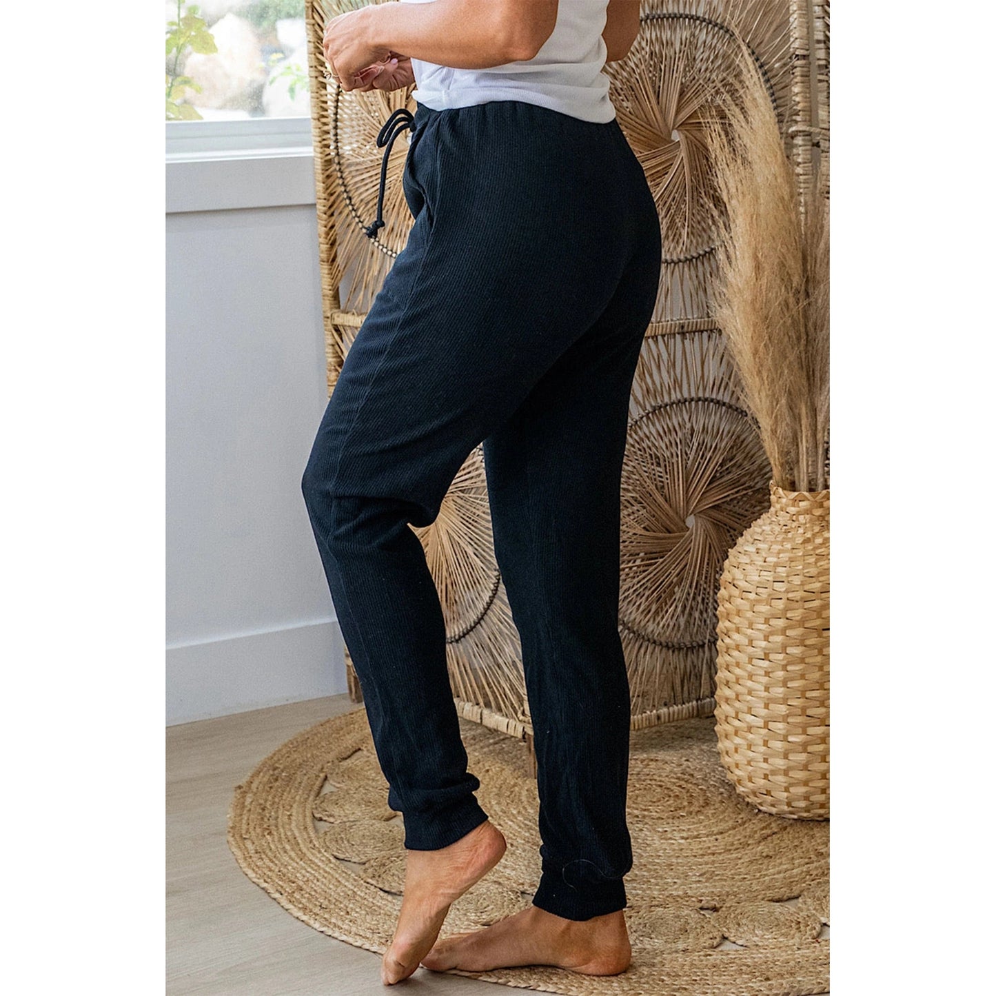Corah Black Ribbed Drawstring Active Jogger Pants