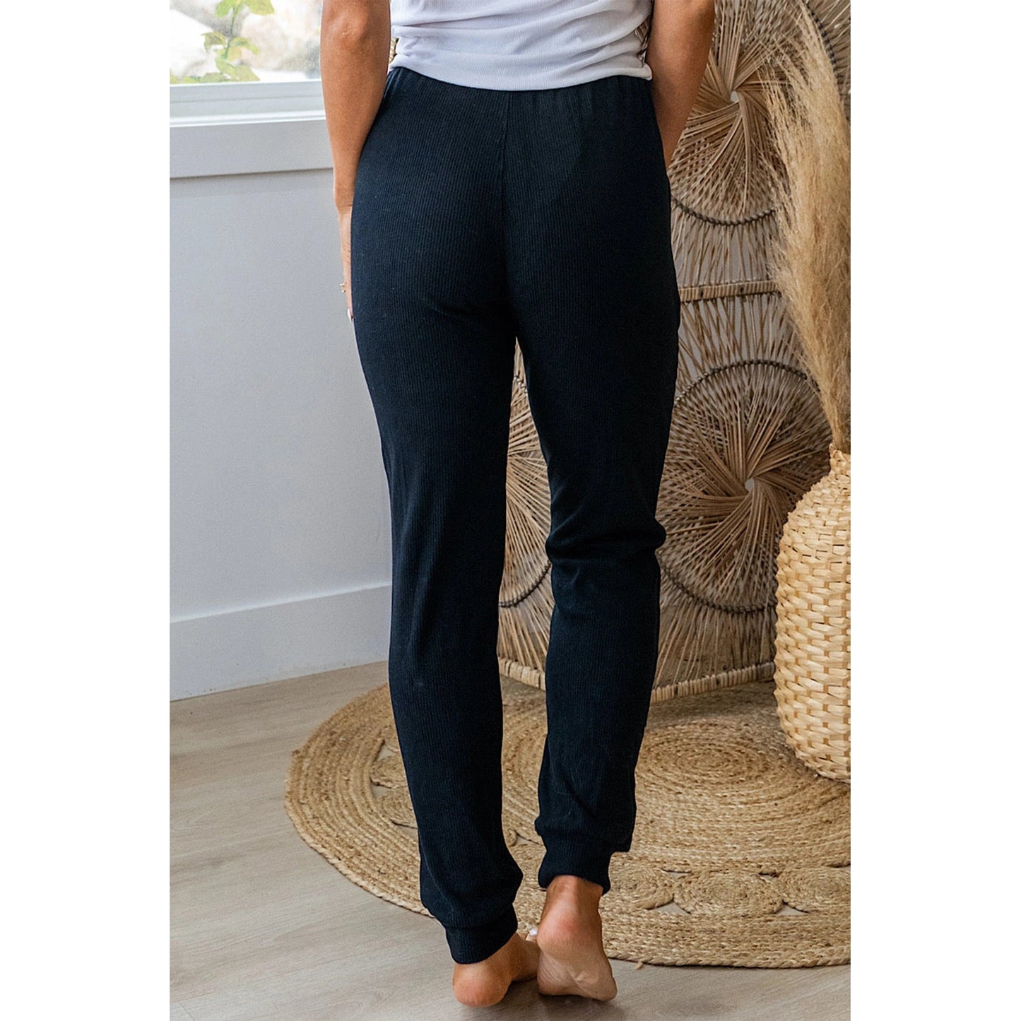 Corah Black Ribbed Drawstring Active Jogger Pants