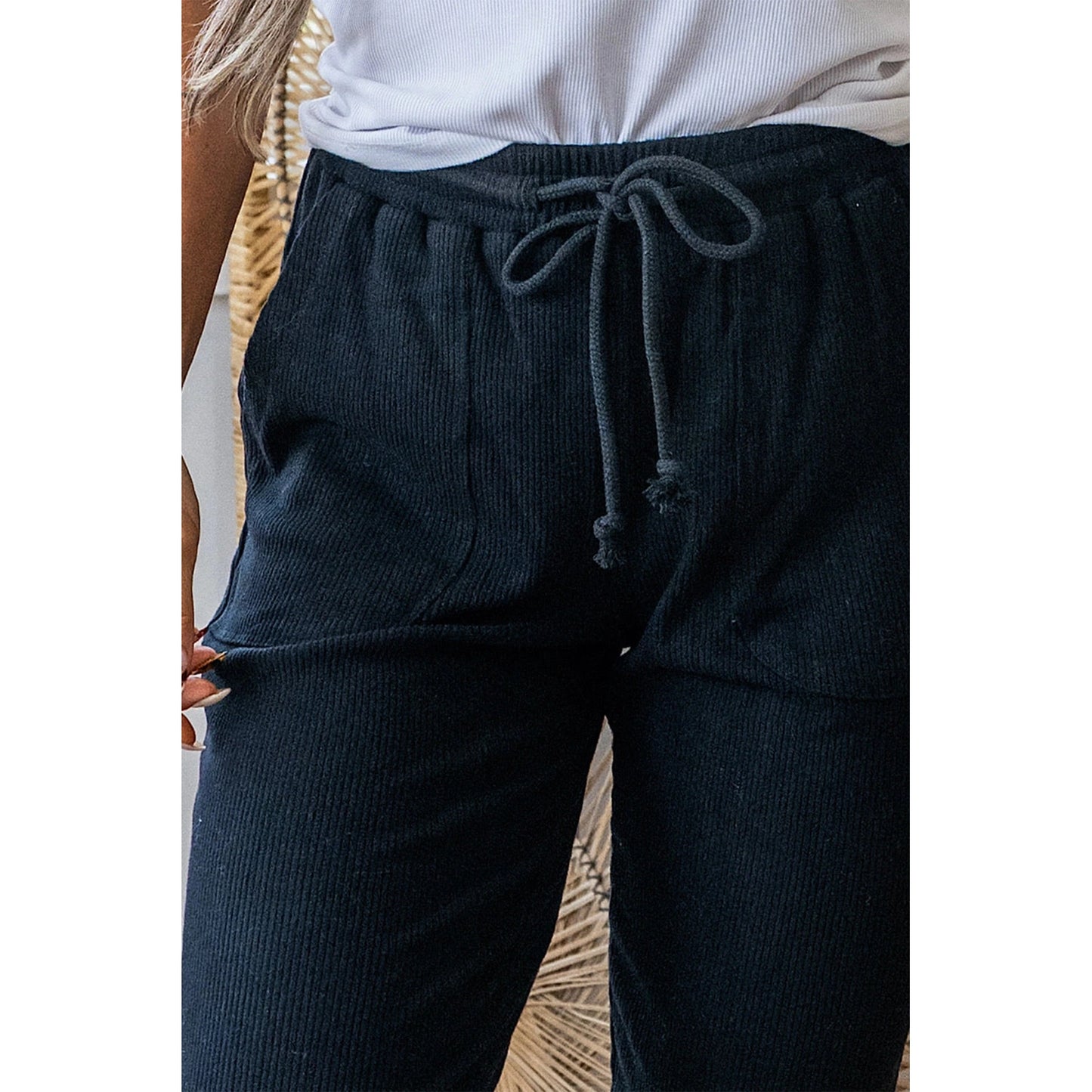 Corah Black Ribbed Drawstring Active Jogger Pants