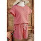 REDUCED!!!  Sommer Coral Checkered Textured Tee and Drawstring Shorts  REDUCED!!!