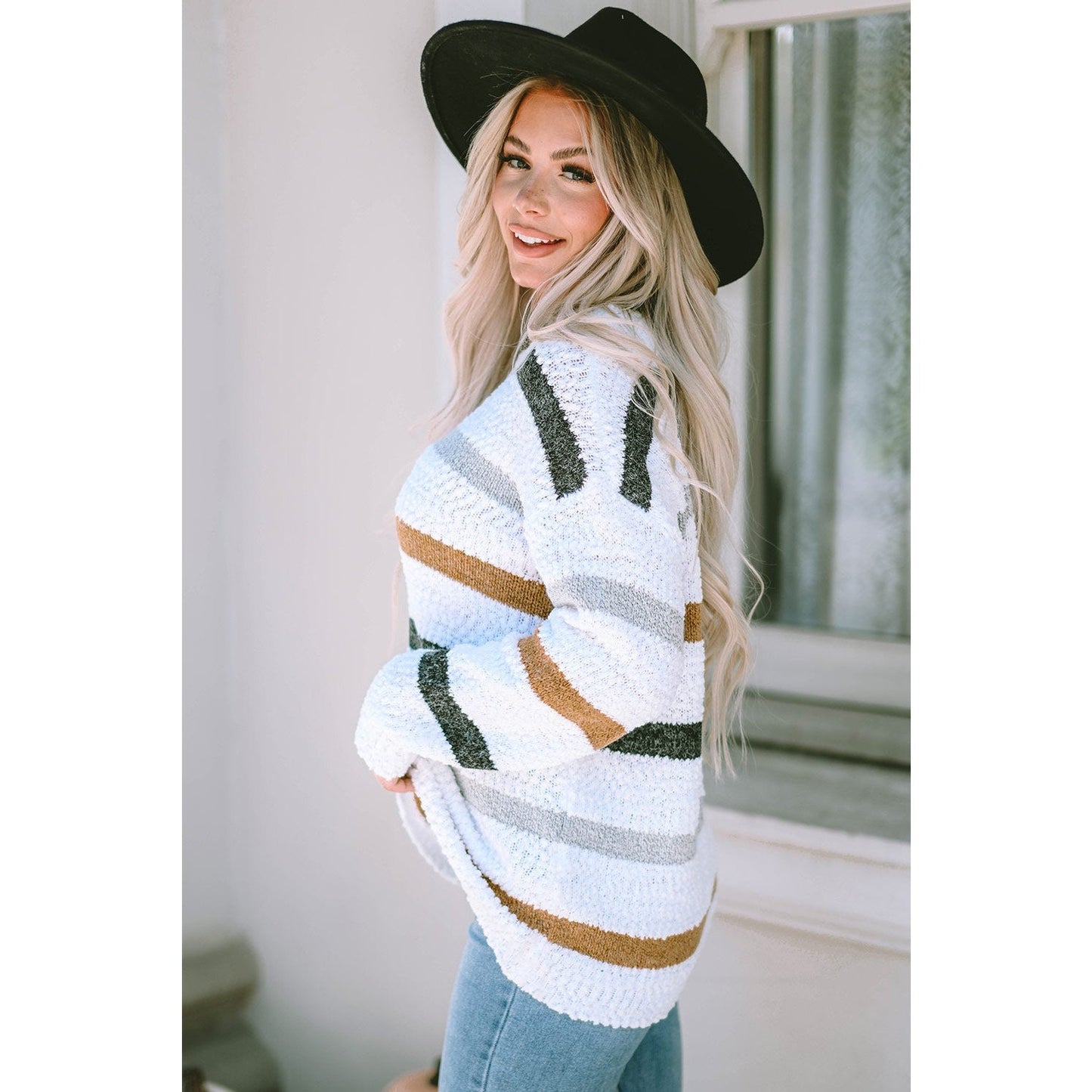 Coraline Striped Popcorn Knit Sweater