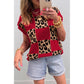 Cordelia Red Leopard Checkerboard Short Sleeve Knit Sweater