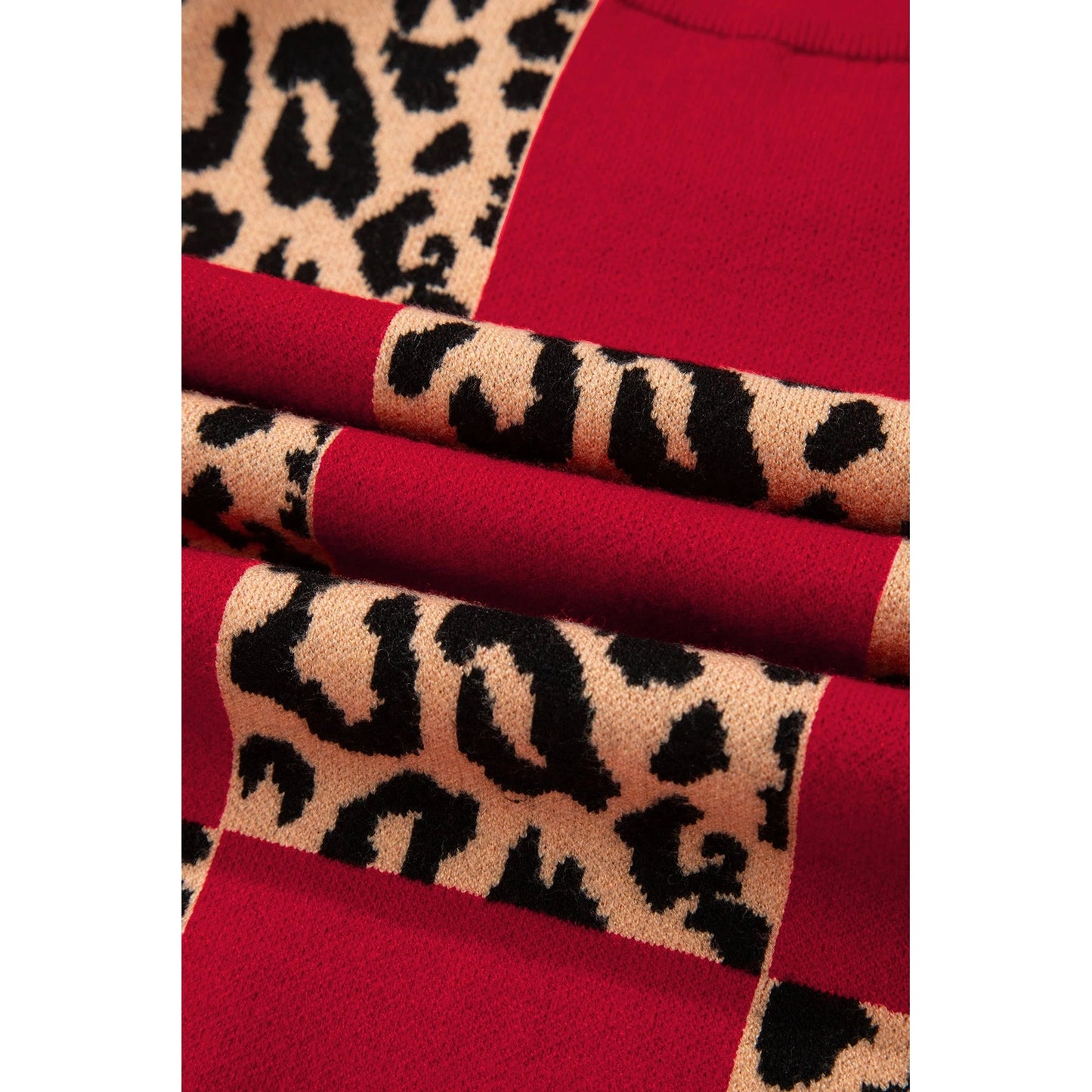 Cordelia Red Leopard Checkerboard Short Sleeve Knit Sweater