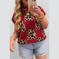 Cordelia Red Plus Size Leopard Contrasted Checkered Short Sleeve Sweater