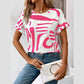 Corliss Pink Contrast Round Neck Short Sleeve Blouse