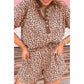 Courtlyn Brown Leopard Print Ribbed Patchwork Half Button Loose Tee Elastic Waist Short 2pcs Set