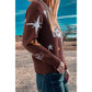 Brown Cowgirl Fashion Print Casual Sweater