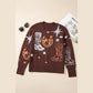 Brown Cowgirl Fashion Print Casual Sweater